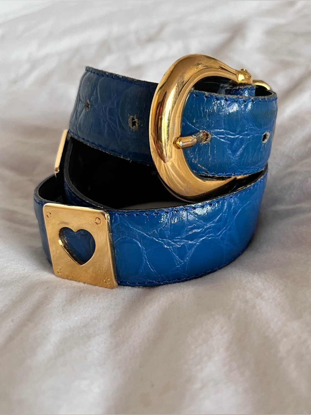 Vintage 1980s Made in France Cobalt Blue Croc Belt